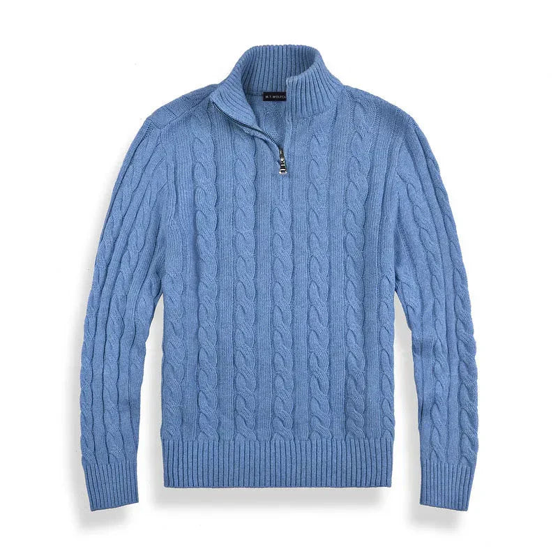 Luxe Heren Trui met Hoge Kraag Half-Zip Design
