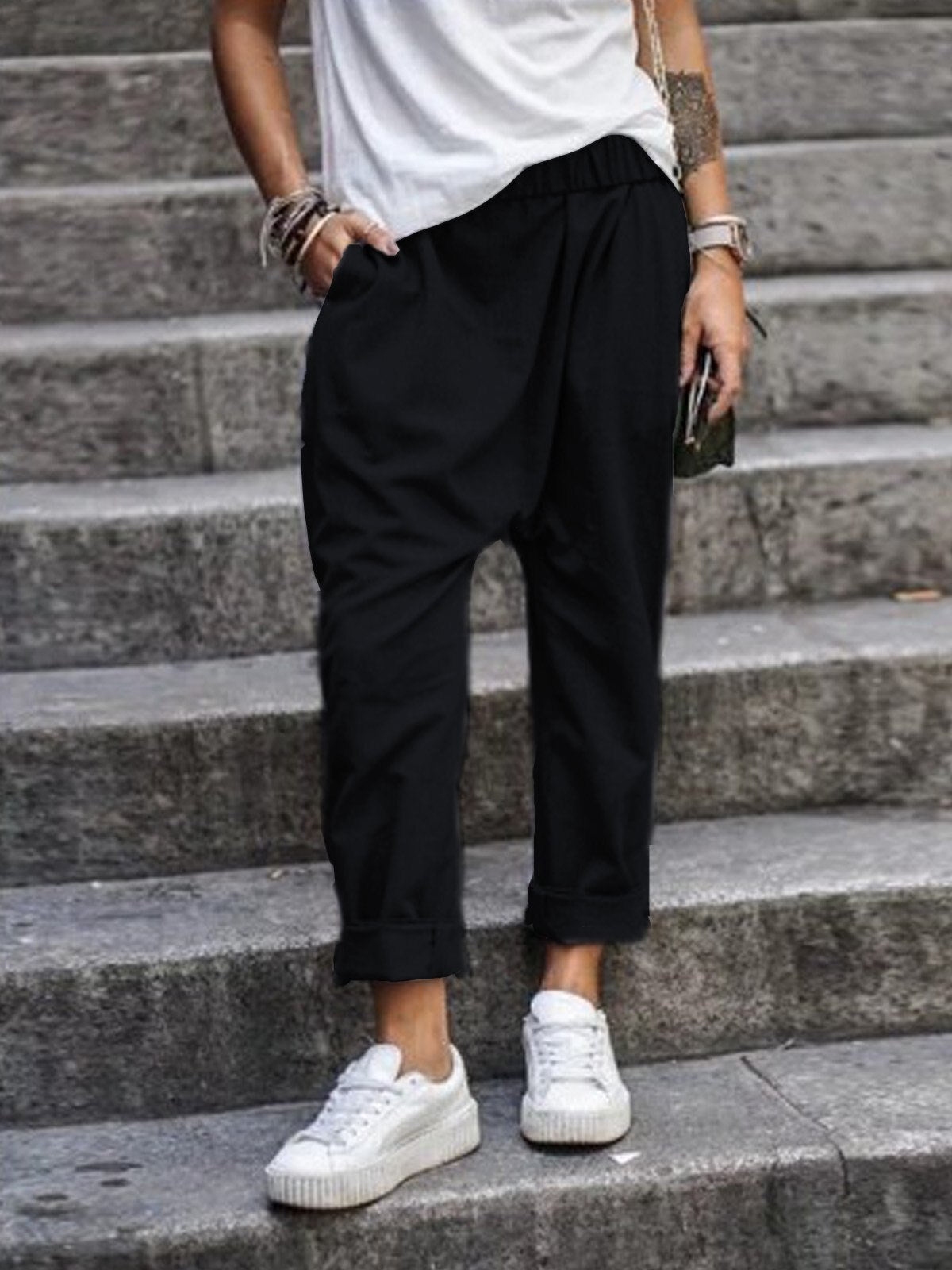 Dames Baggy Broek met Elastische Taille – Comfortabele Loose Fit