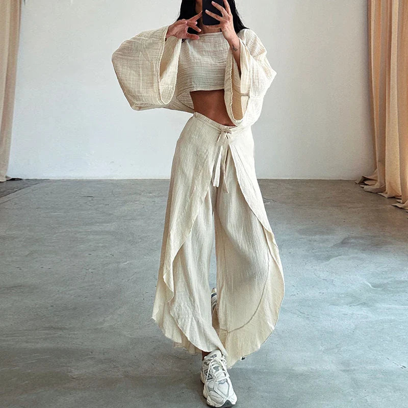 Isabella Lente Casual Crop Top & Ruffle Broek Set