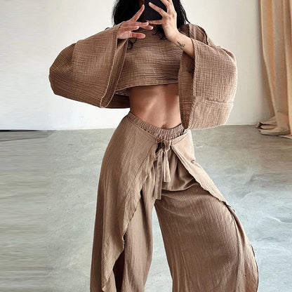 Isabella Lente Casual Crop Top & Ruffle Broek Set