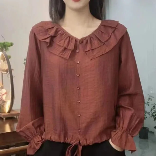 Voorjaar-Herfst Losse Blouse met Koord