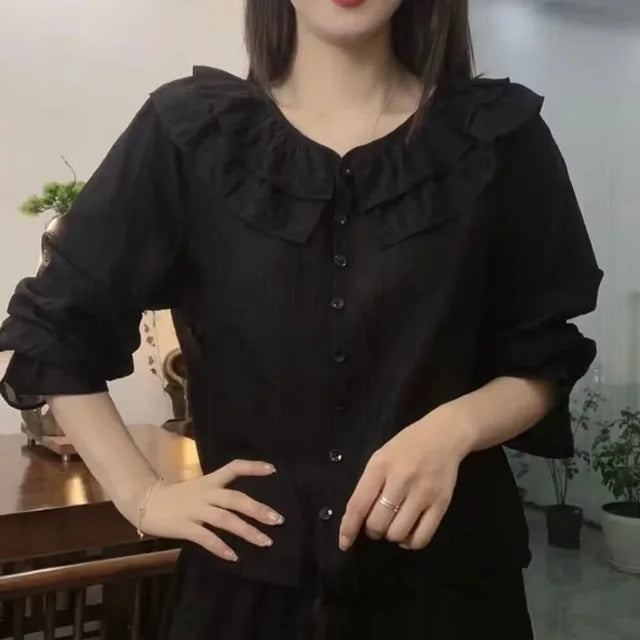 Voorjaar-Herfst Losse Blouse met Koord