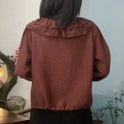 Voorjaar-Herfst Losse Blouse met Koord