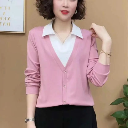 Nieuwe Polo Kraag Patchwork Tops voor Vrouwen