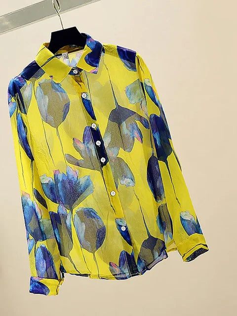 ModeMeester Retro Chiffon Blouses met Lange Mouwen