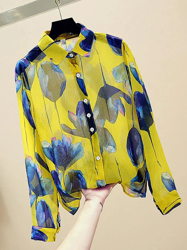 ModeMeester Retro Chiffon Blouses met Lange Mouwen