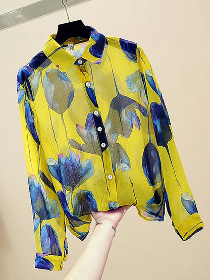 ModeMeester Retro Chiffon Blouses met Lange Mouwen
