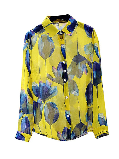 ModeMeester Retro Chiffon Blouses met Lange Mouwen