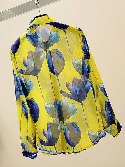 ModeMeester Retro Chiffon Blouses met Lange Mouwen