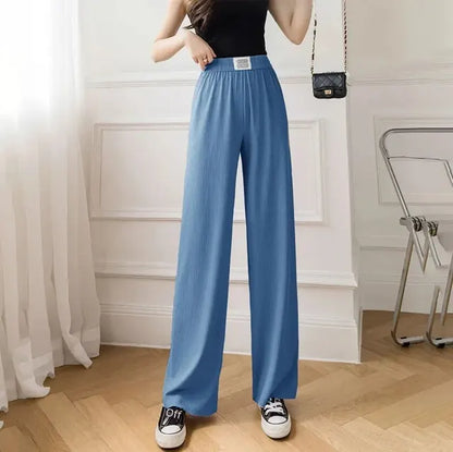 Zomernieuwe IJs Zijde Hoge Taille Casual Afslankbroek voor Dames Bell Bottoms Cross-Border Wijde Broek