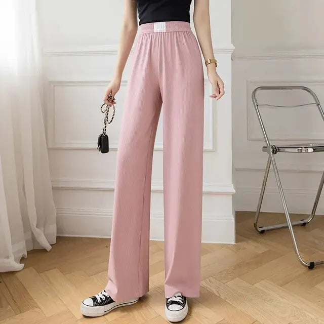 Zomernieuwe IJs Zijde Hoge Taille Casual Afslankbroek voor Dames Bell Bottoms Cross-Border Wijde Broek