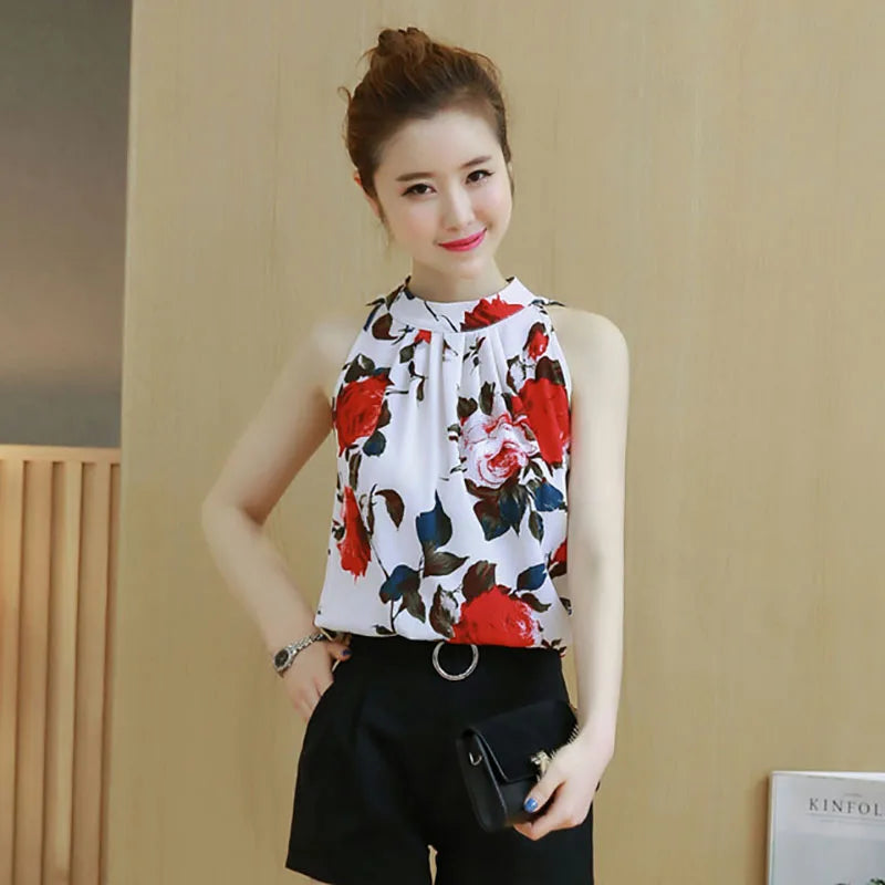 Zomerse Stijl Dames Chiffon Blouses met Bloemenprint