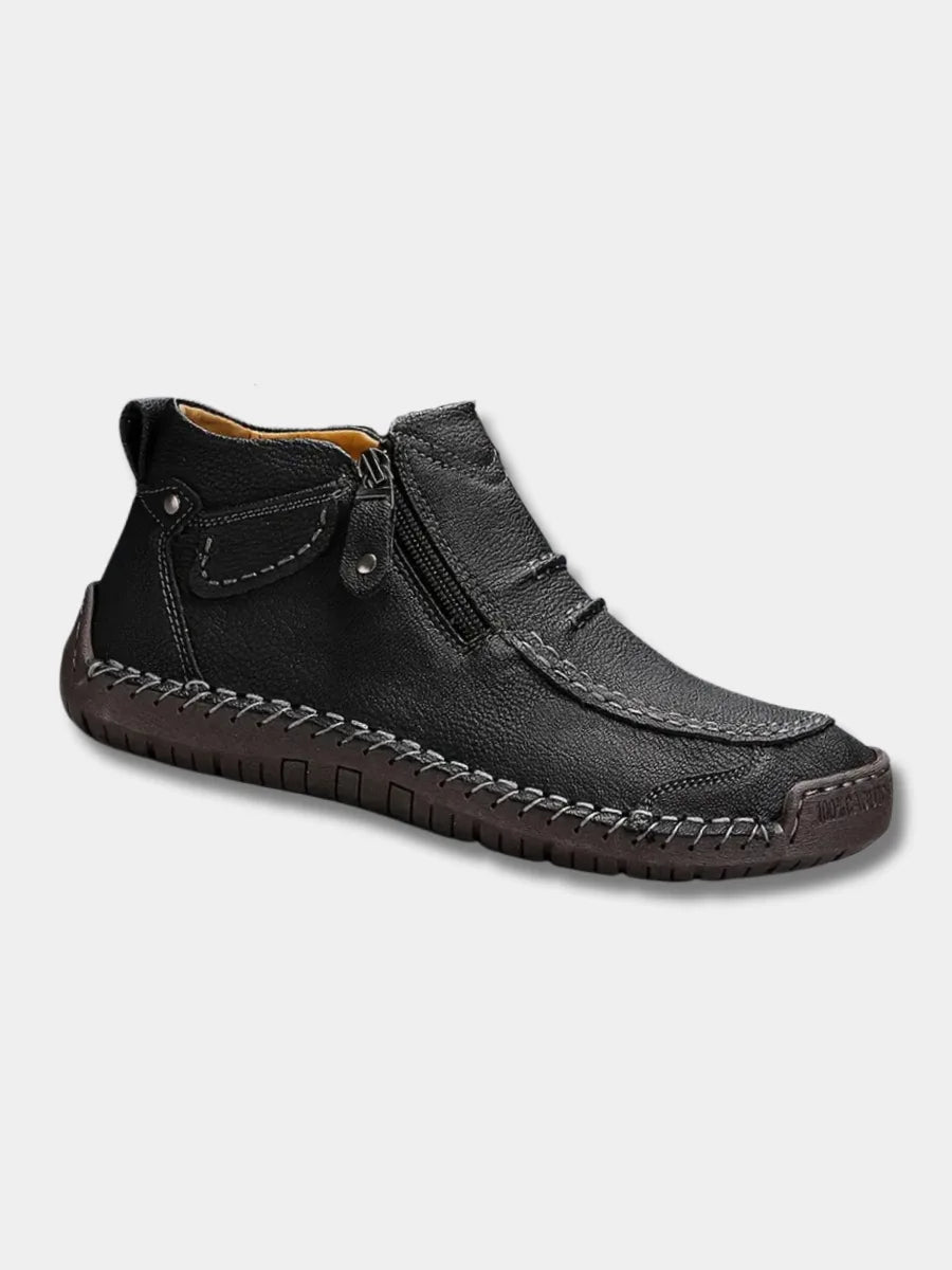 Comfortabele Leren Schoenen Unisex met Zijrits en Rubberen Zool - Mode Vibes