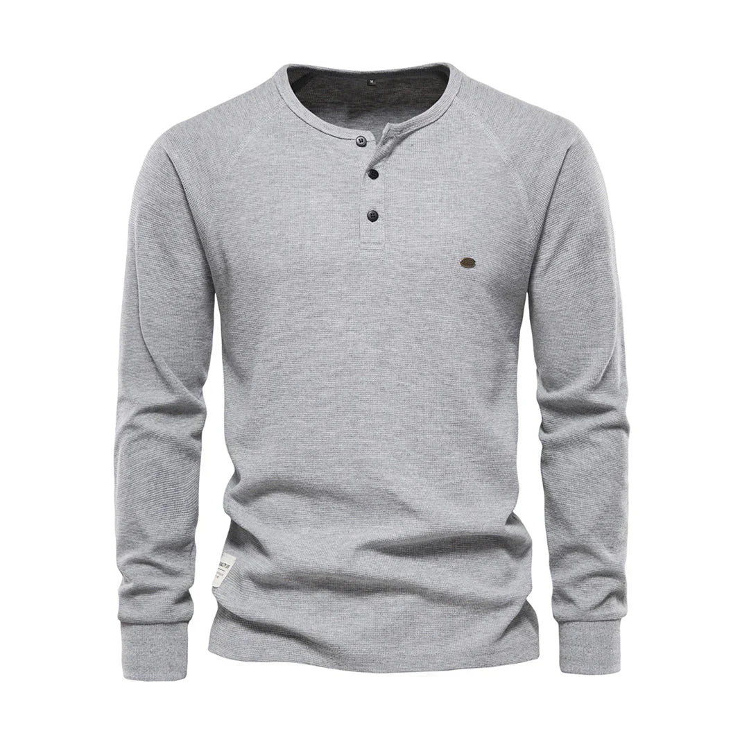 Nereo Heren Shirt Lange Mouwen – Ronde Hals met Knoopsluiting – Comfortabel & Stijlvol