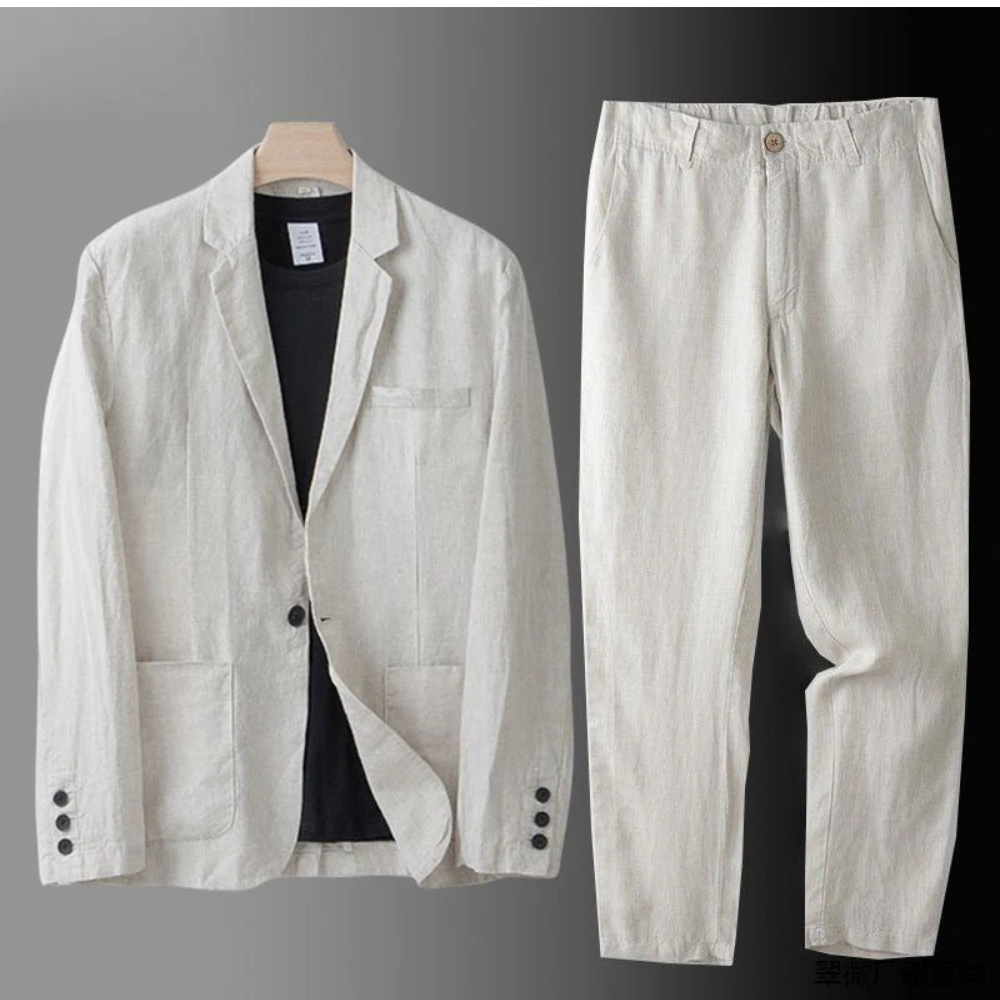 LinoStyle | Luxe Lichtgewicht Tailored Fit Mannen Linnenset 0