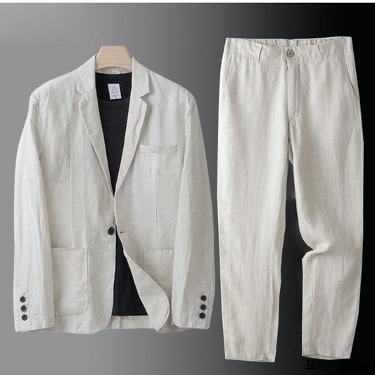 LinoStyle | Luxe Lichtgewicht Tailored Fit Mannen Linnenset 0