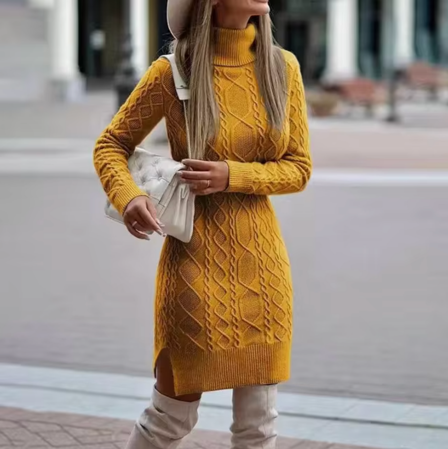 Lisa | Elegante abito midi in maglia a maniche lunghe