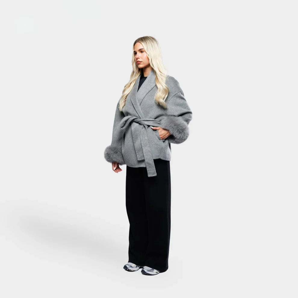 Dames Winterjas Met Mouwen en Strikceintuur Elegant