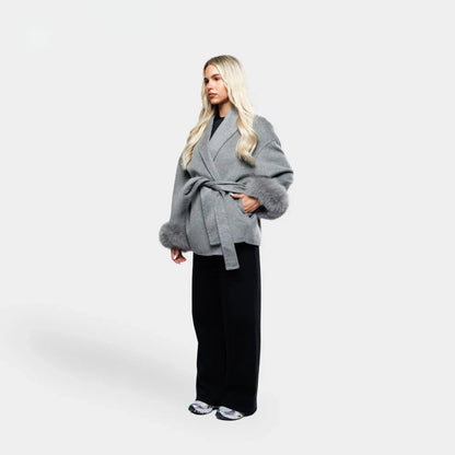 Dames Winterjas Met Mouwen en Strikceintuur Elegant