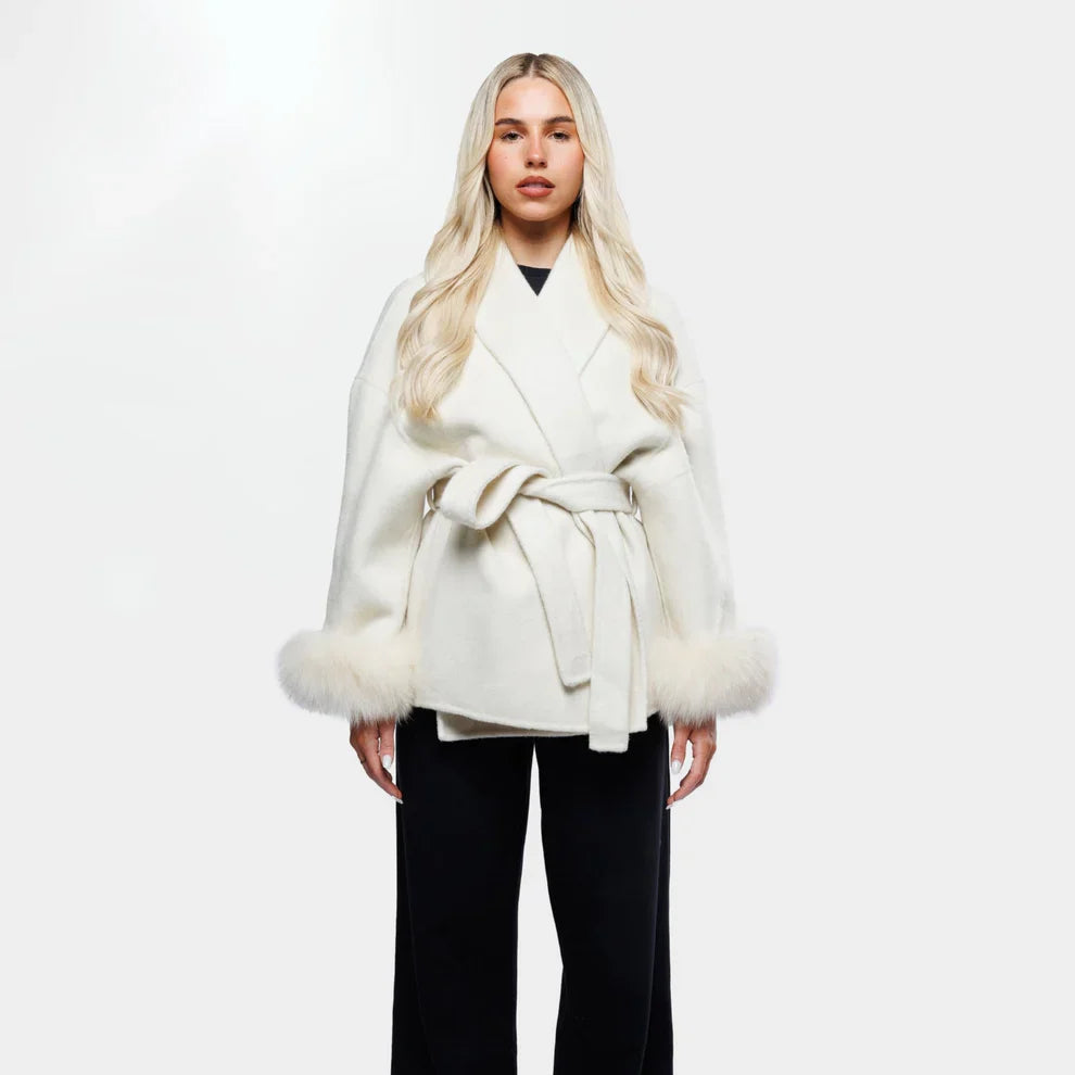 Dames Winterjas Met Mouwen en Strikceintuur Elegant
