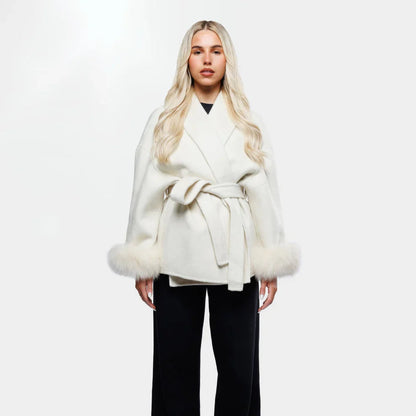 Dames Winterjas Met Mouwen en Strikceintuur Elegant