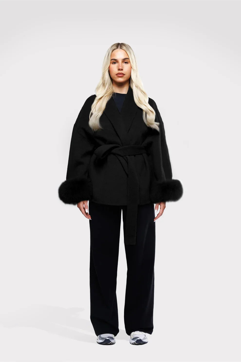 Dames Winterjas Met Mouwen en Strikceintuur Elegant