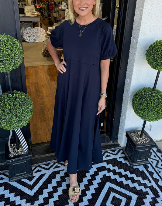 Livia | Elegante Maxi Jurk Dames met Ronde Hals en Pofmouwen 0