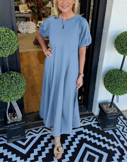 Livia | Elegante Maxi Jurk Dames met Ronde Hals en Pofmouwen 4