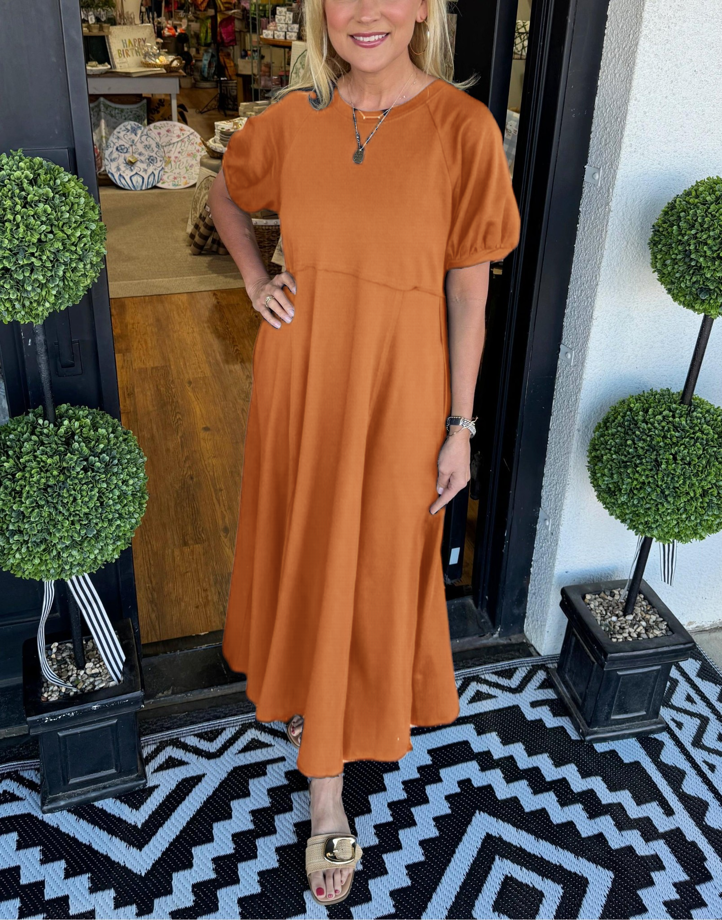 Livia | Elegante Maxi Jurk Dames met Ronde Hals en Pofmouwen 5
