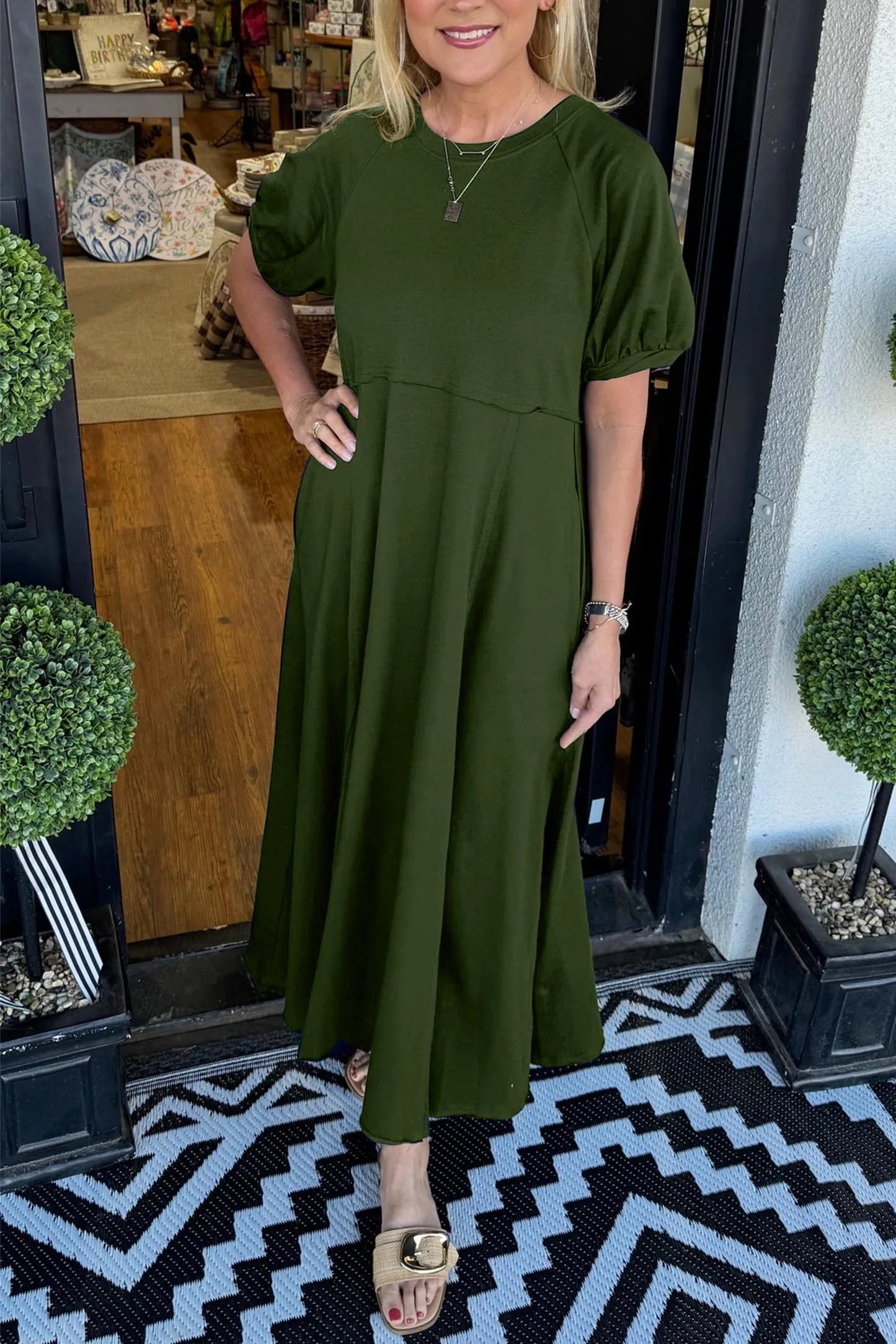 Livia | Elegante Maxi Jurk Dames met Ronde Hals en Pofmouwen 6