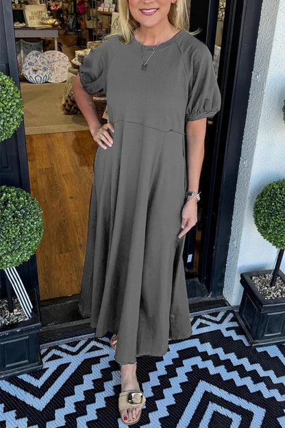 Livia | Elegante Maxi Jurk Dames met Ronde Hals en Pofmouwen 9