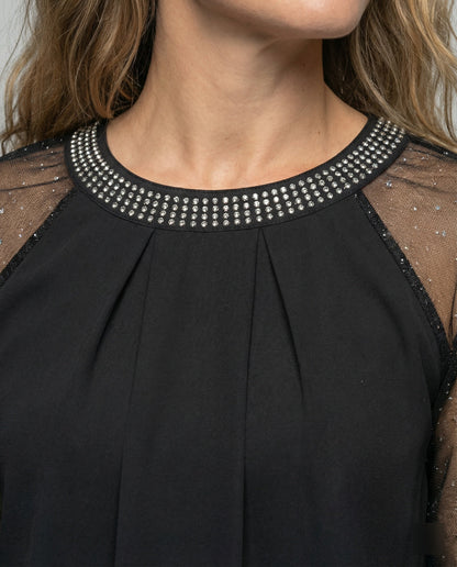 Livia | Elegante Pailletten Top Dames met Transparante Mouwen 2