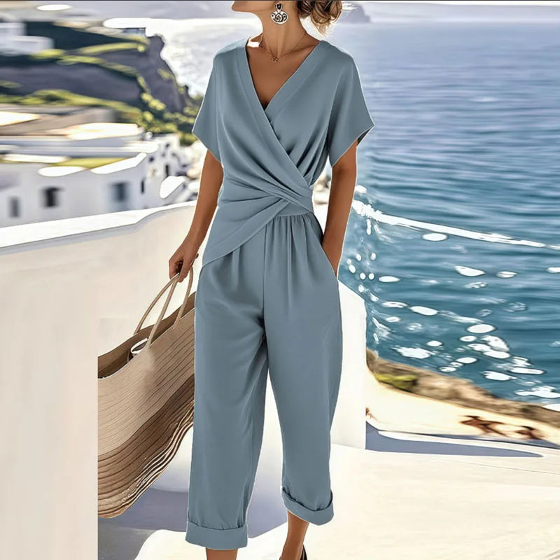 Livia | Elegante Tweedelige Set Dames met Overslagtop en Cropped Broek 1
