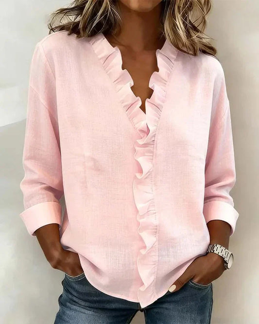 Livia | Elegante V-hals Blouse Dames met Ruches 0