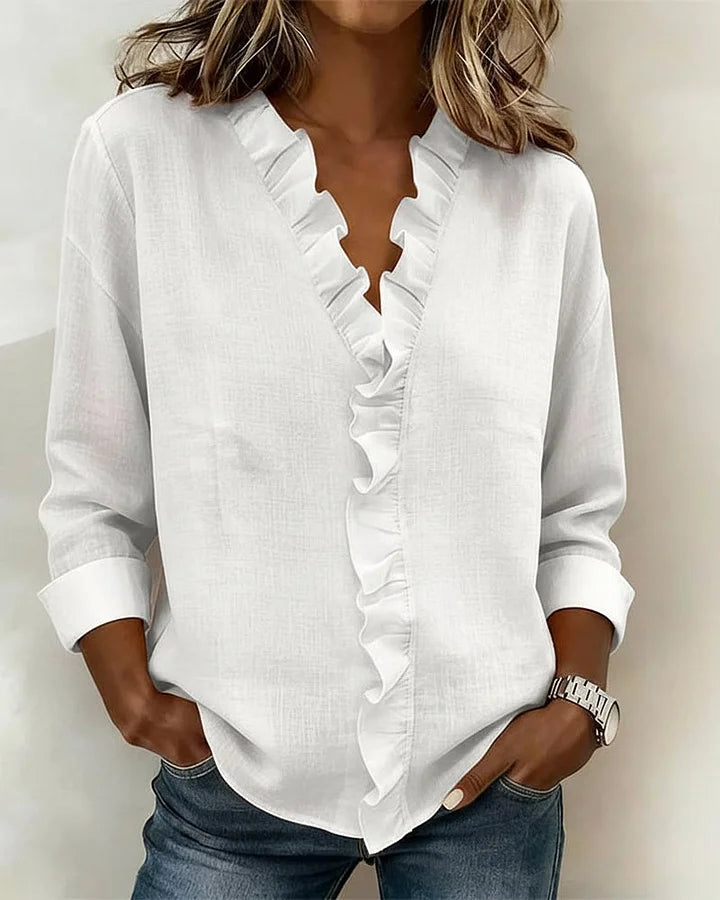 Livia | Elegante V-hals Blouse Dames met Ruches 1