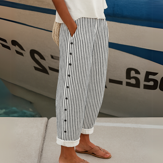 Livia | Stijlvolle Hoge Taille Broek Dames met Gestreept Design 0