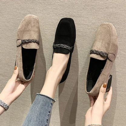 Jill Loafers - Moderne Suède Schoenen met Dikke Hak