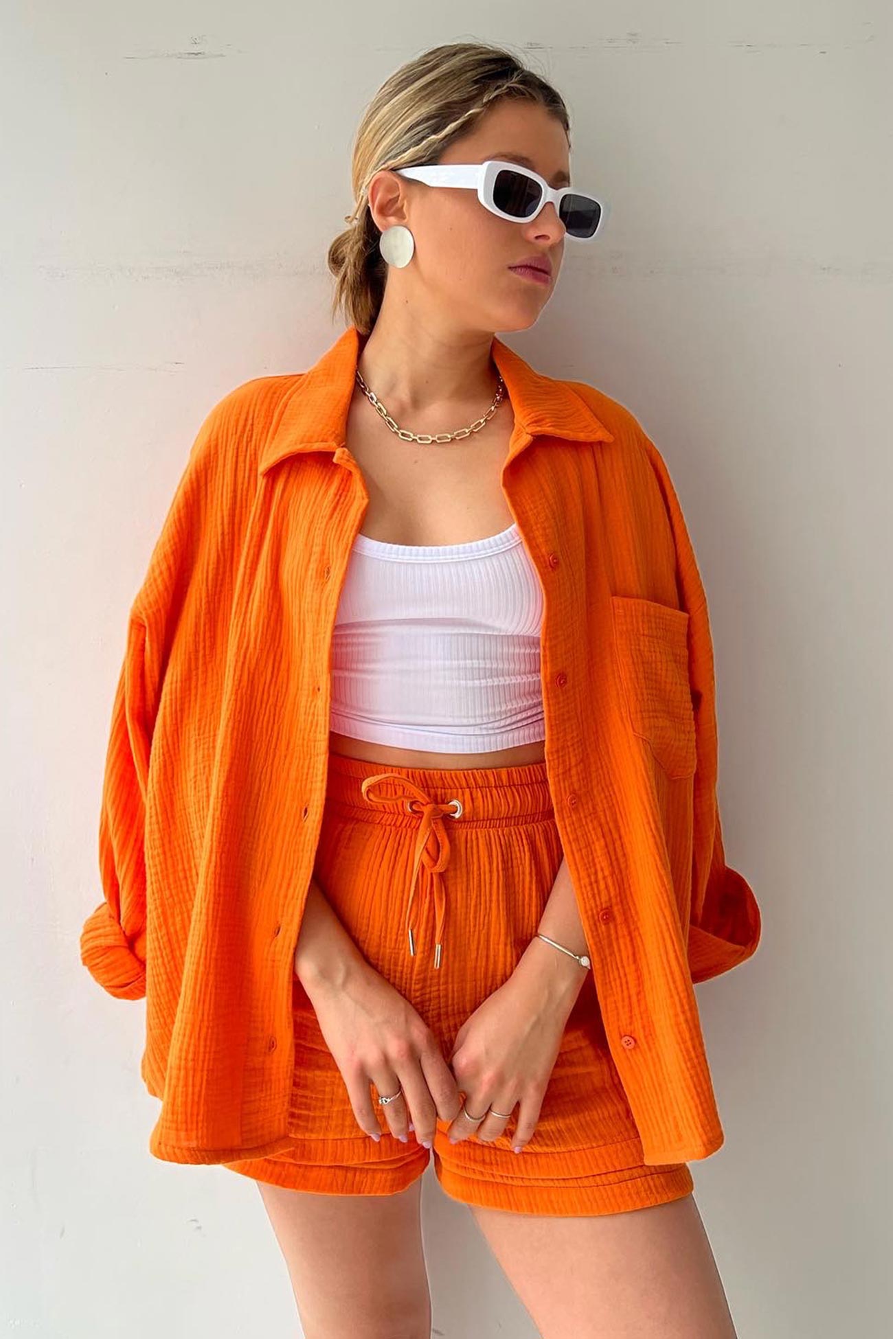 Lange Mouwen Shirt Short Set Zomer Outfit