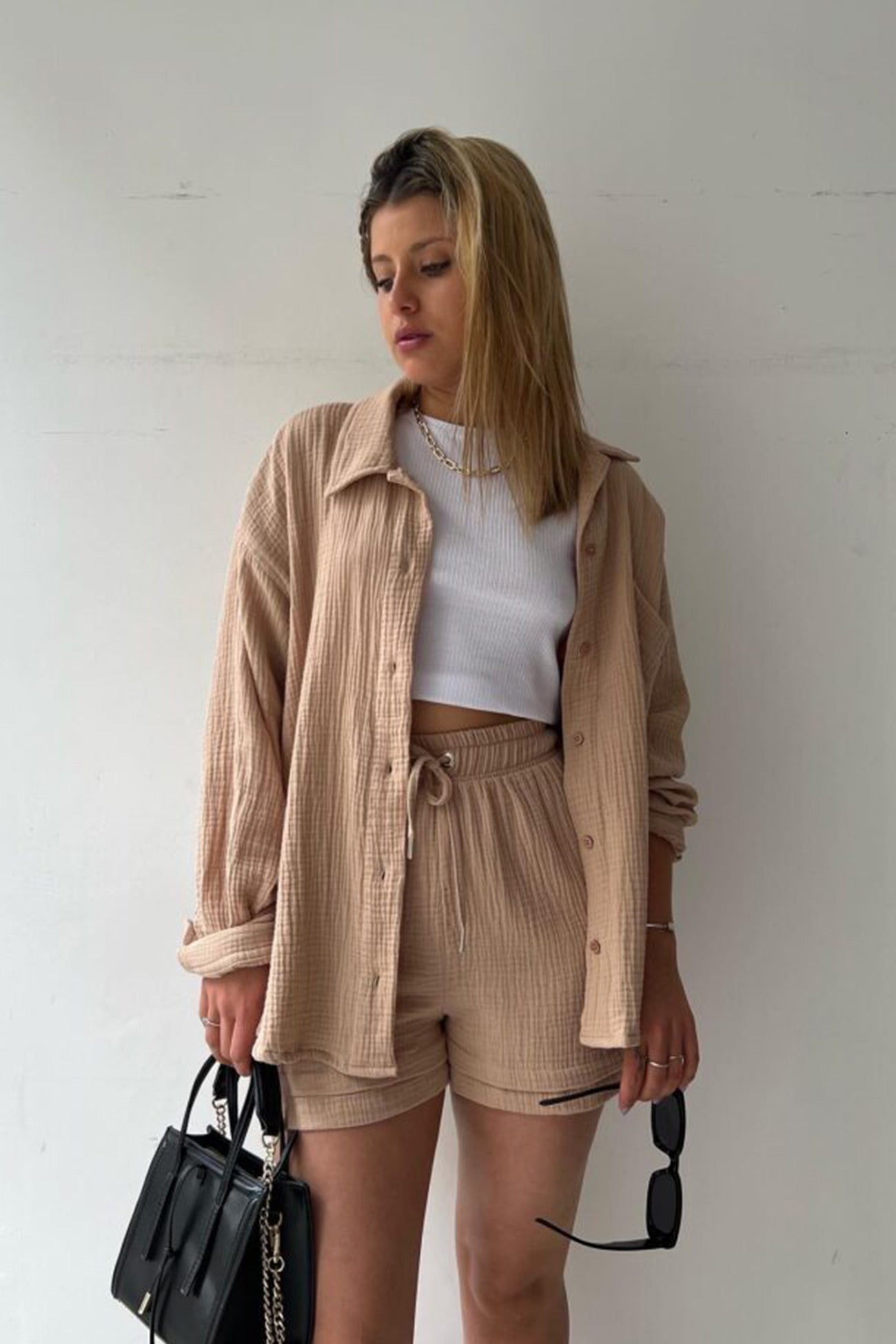 Lange Mouwen Shirt Short Set Zomer Outfit
