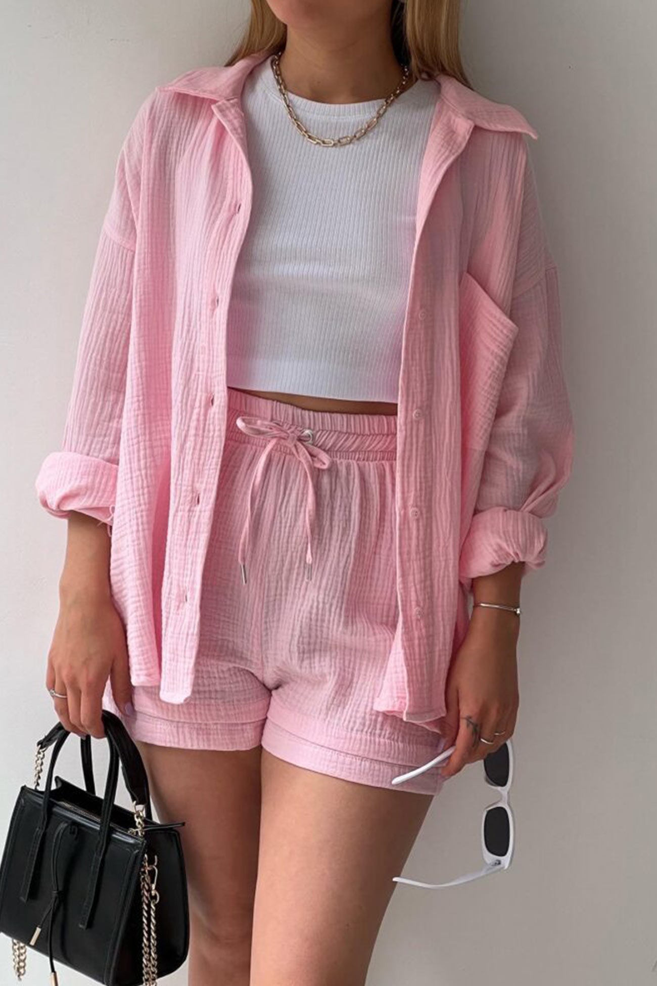 Lange Mouwen Shirt Short Set Zomer Outfit