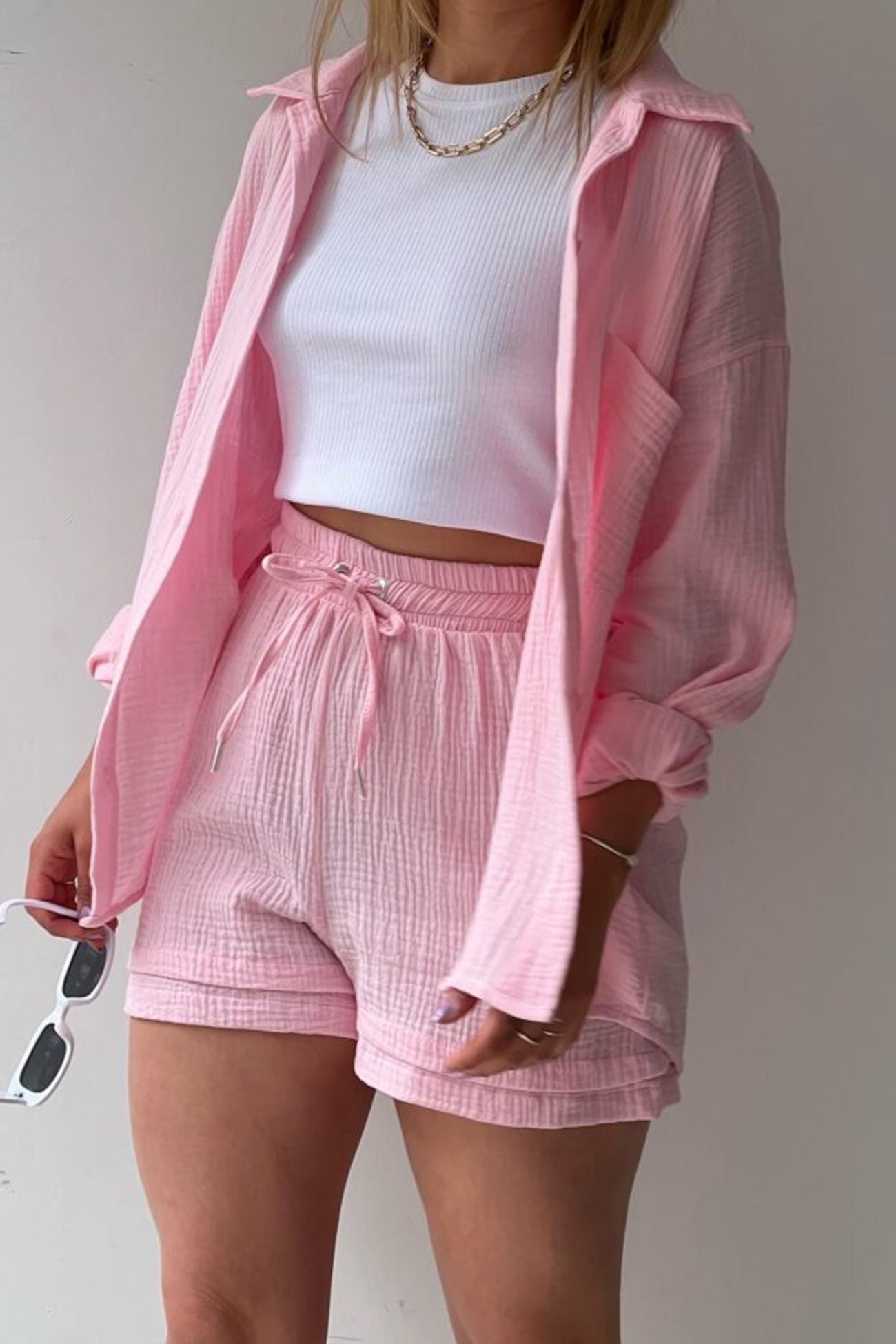 Lange Mouwen Shirt Short Set Zomer Outfit