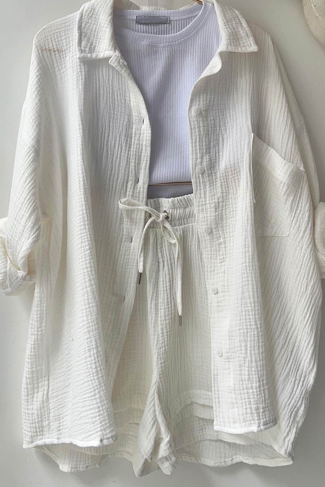 Lange Mouwen Shirt Short Set Zomer Outfit