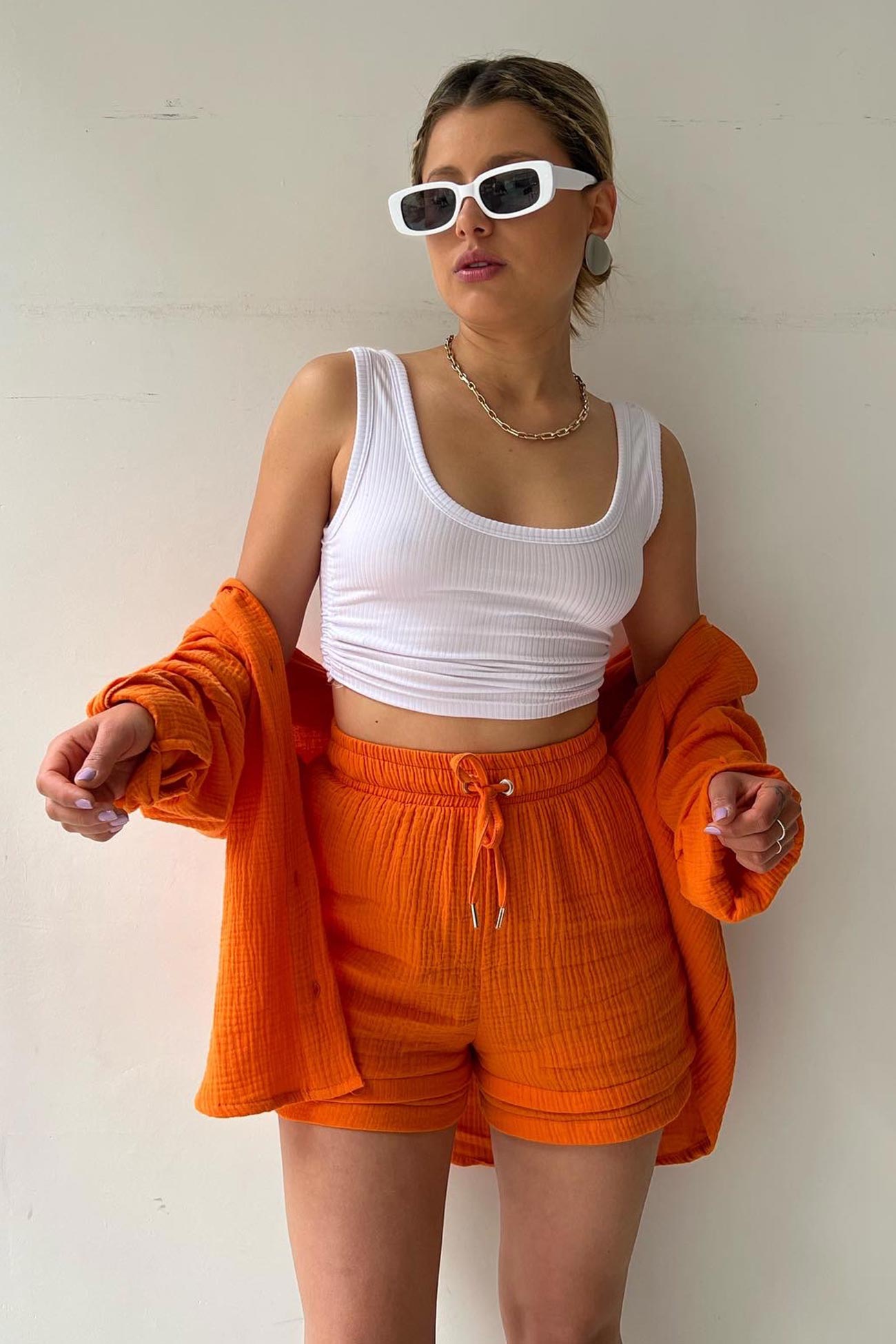 Lange Mouwen Shirt Short Set Zomer Outfit