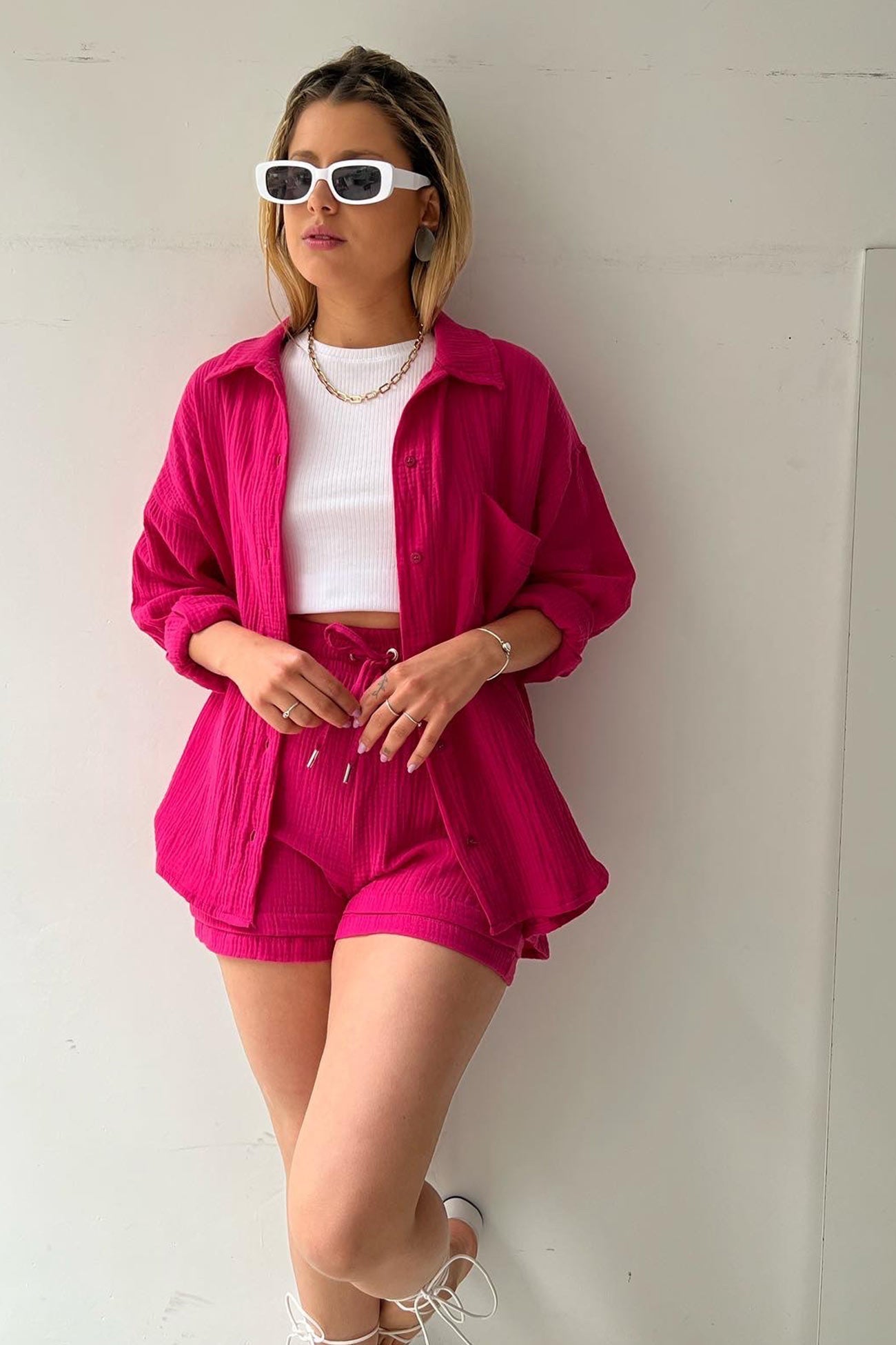 Lange Mouwen Shirt Short Set Zomer Outfit