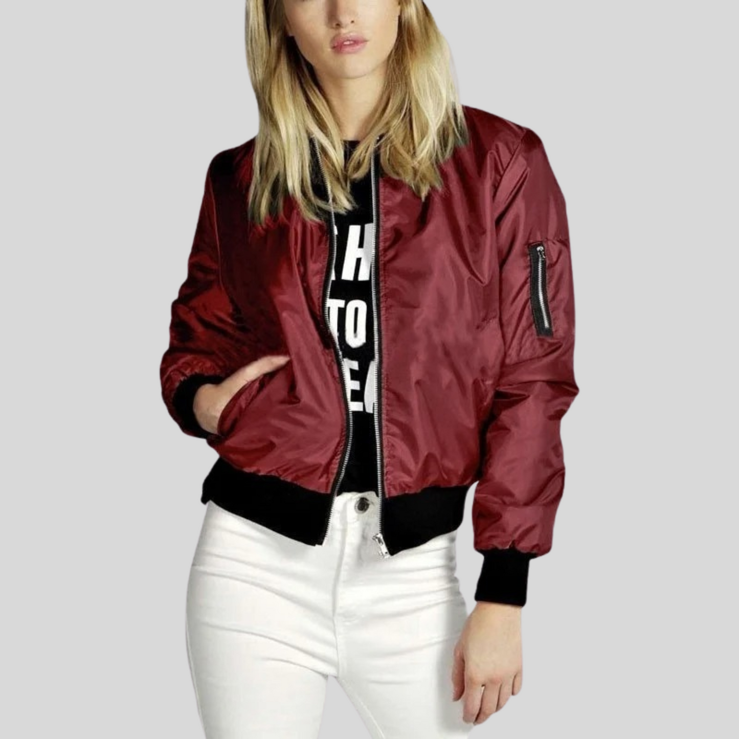 Lorenza | Elegant bomberjack in leer met lange mouwen