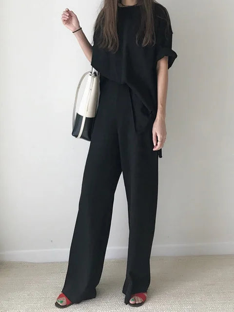 ModeMagie Loszittende Broek Met Ronde Hals Set