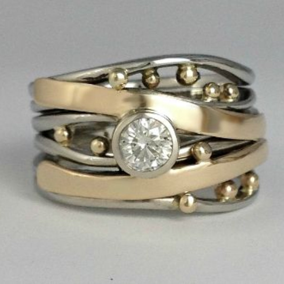 Gouden Zirkonia Ring Vintage Stijl Celia - Mode Vibes