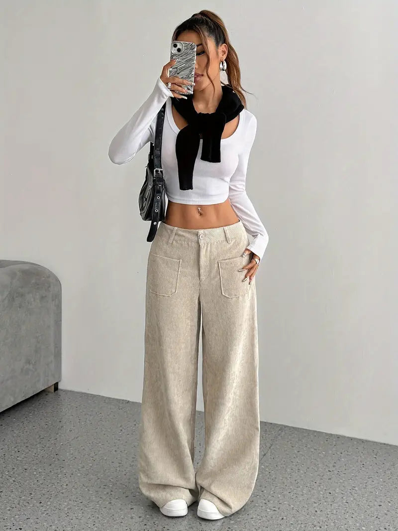 Luisa | Pantaloni trendy in velluto a coste a vita alta