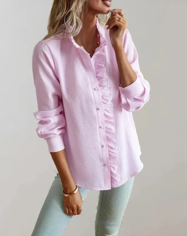 Dames Blouse Met Rimpels Regular Fit