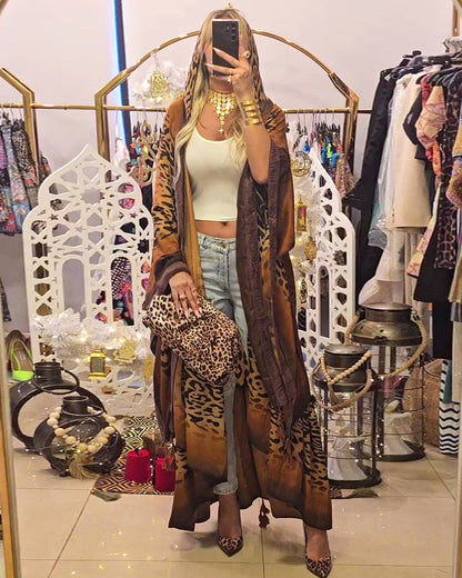 Leren Jas met Luipaardprint en Batwing Mouwen - Mode Vibes
